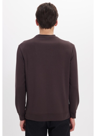 Tudors Erkek Standart Fit Normal Kesim Uzun Kollu Ekstra Soft Modal Kumaş Bisiklet Yaka Kahverengi Sweatshirt-50225