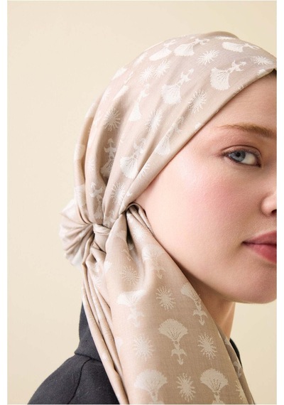 Imannoor Karanfil Monogram Bej İpek Şal 68x200 Beige