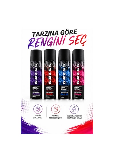 Gutss Professional Geçici Unisex Saç Boyası Sprey 150 Ml Pembe Pink
