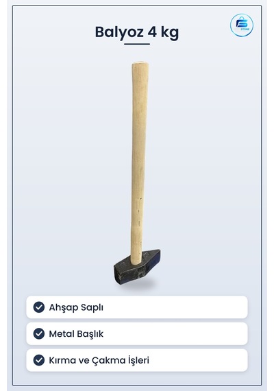 Çekiç 4 Kg Balyoz Ahşap Saplı Hırdavat Aleti Kırma Çakma Tamir Ev