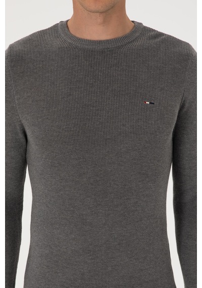 U.S. Polo Assn. Erkek Slim Fit Bisiklet Yaka Gri Melanj Basic Kazak 50313667-VR086