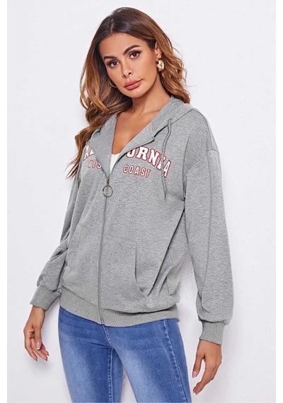 Mad Girls Gri Kapüşonlu Sweatshirt Mg804