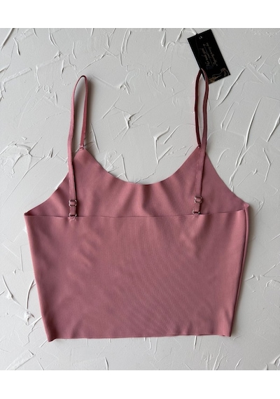 İnce Askılı Dikişsiz V Yaka İz Yapmaz Büstiyer/croptop Pudra