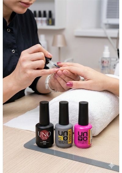 Uno Protez Tırnak Hazırlık Seti-uno-sıyahprımer-grıbase-pembetop-primer Strong Base 3'lü Set Uno Nail Prep Çok Renkli