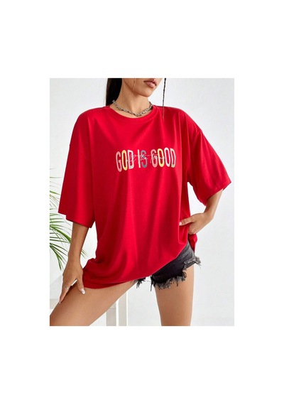 Medinenur God İs Good Baskılı Unisex Tshirt Kırmızı
