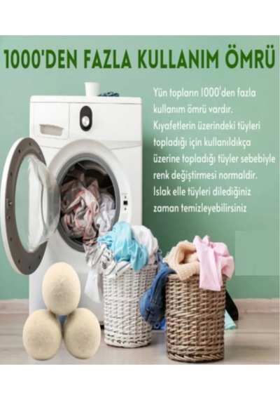 3 Adet Doğal Yün Kurutma Topu-büyük Boy Tr Diğer