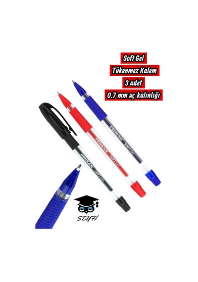 Pensan Soft Gel Tükenmez Kalem Seti 3 Renk Türk Malı Çok Renkli