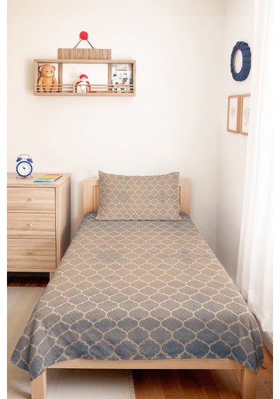 Bej Geometrik Modern Tek Kişilik Pike Takımı - Gri Kapitone Mevsimlik Yatak Örtüsü 160x220 Cm Mor
