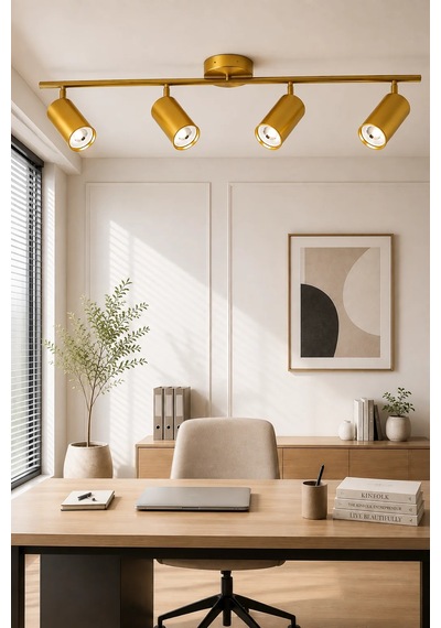 Eskitme Premium Gold Line 4 Lü Spot Avize Sarkıt Led Uyumlu Gold Salon Mutfak Aydınlatma