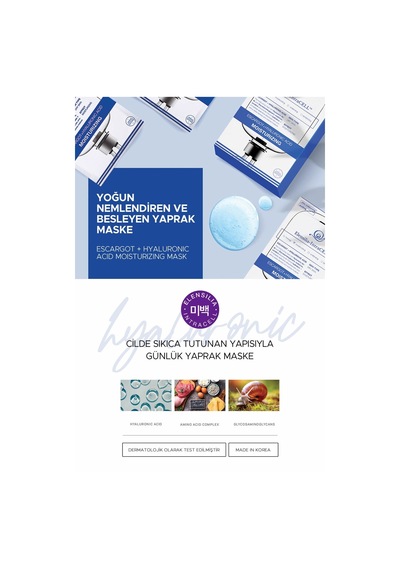 Elensilia Escargot + Hyaluronik Asit Yoğun Nemlendirici Yaprak Maske Intracell Hyaluronic Acid Mask
