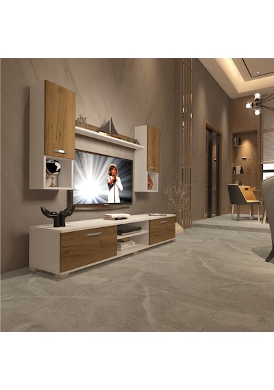 Decoraktiv Eko 5da Mdf Dvd Tv Ünitesi Tv Sehpası - Beyaz Pera Beyaz - Meşe