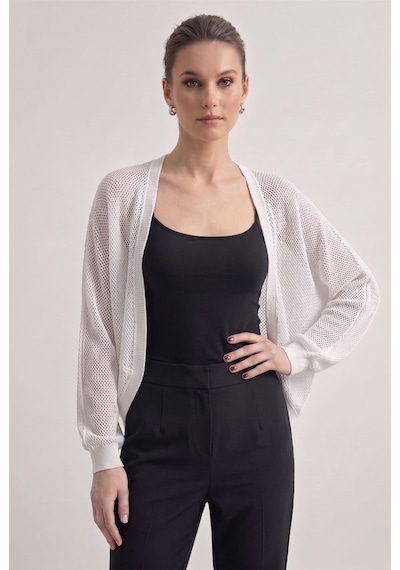 Neden Tekstil Premium Ajurlu İnce Triko Bolero Hırka - Beyaz