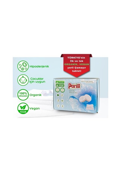Parill Beyazlar İçin Çamaşır Tableti 24 Yıkama Organik & Vegan 16'li Paket
