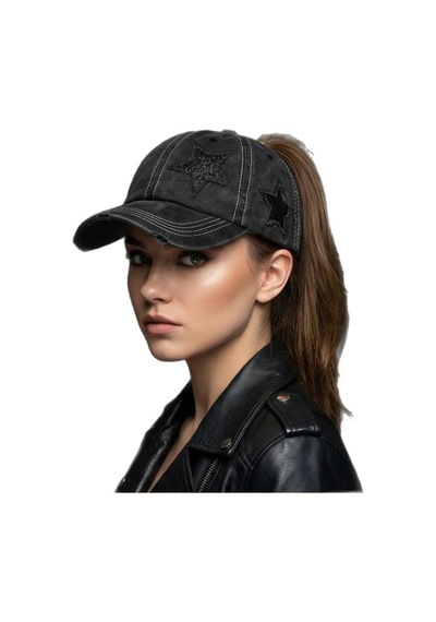 Valkyrie Vintage Siyah Yıldız Nakışlı Şapka Unisex Eskitme Baseball Cap Ayarlananır Pamuk Spor Şapka
