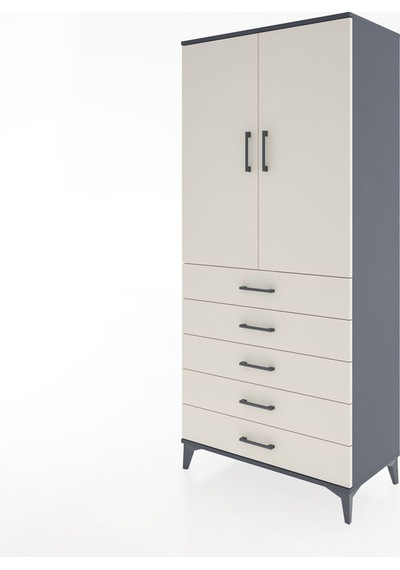Hyperion Dolap Tek Raflı 5 Çekmeceli Tek Askılı 88x44x195 Antrasit-aytaşı Antrasit