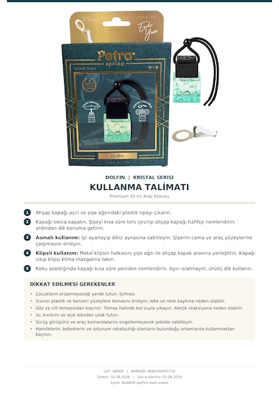 Dolfin Premium 10 Ml Oto Kokusu , Metal Klipsli , Araç Kokusu, Araba Kokusu, Oto Aksesuar, Oto Kokusu, Otomobil Kokusu, Petra Spring Araç Ve Ortam Kokuları