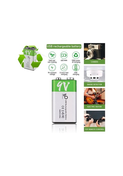 Type-c Şarj Edilebilir Li-ion 9v 650mah Pil