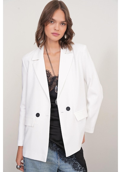 Mixray 4516 Kadın Bezayağı Blazer Ceket Ekru