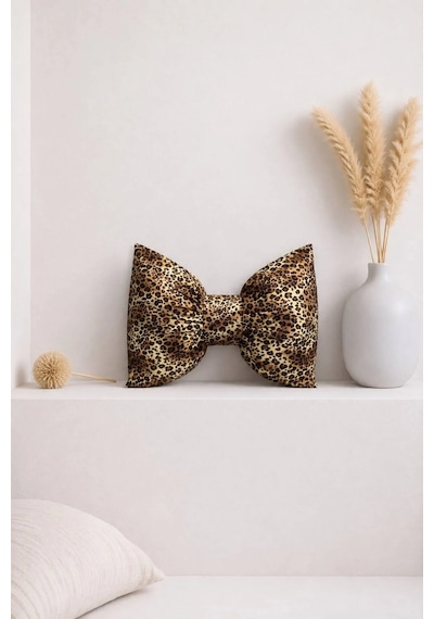 Dekoratif Kırlent - Leopar Desenli Fiyonk Kırlent - 40 45 Kahverengi