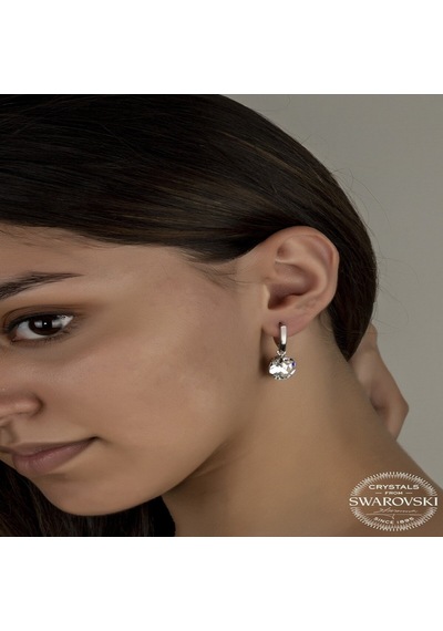 Swarovski Crystal Taşlı Gümüş Beyaz Oval Sallantılı Kadın Küpe Diğer