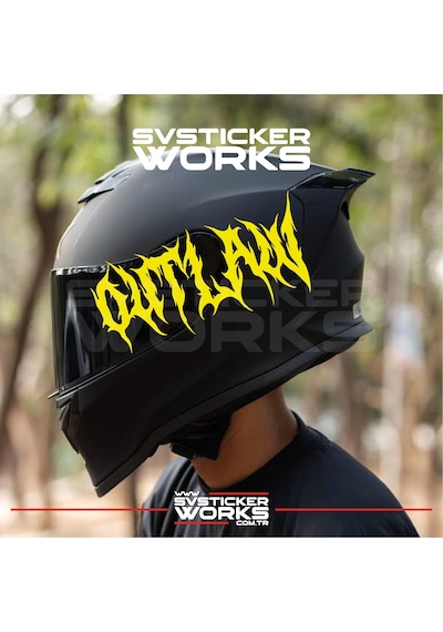 Outlaw Yazılı Kask Sticker Tüm Kasklar Uyumlu Tek Yön 1 Adet Sarı