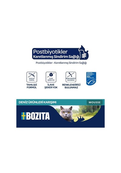Bozita Okyanus Karışımı Ton Balıklı, Somonlu Ve Mezgitli Tahılsız Kedi Konservesi 12x85 Gr