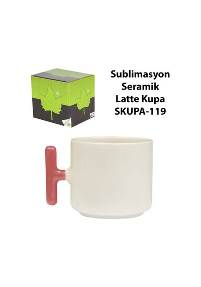 Sublimasyon Pembe Kulplu Seramik Latte Kupa - Kutulu