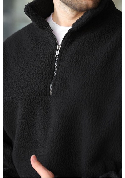 About Blank Madmext Siyah Yarım Fermuarlı Dik Yaka Polar Sweatshirt E7165,siyah S Acı Kahverengi