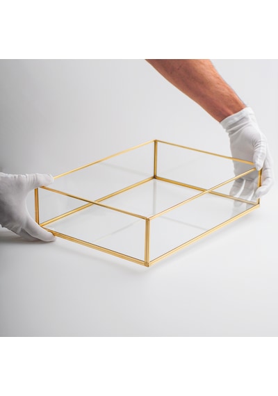 Cam Tepsi Pirinç & Gold 35x25x8cm