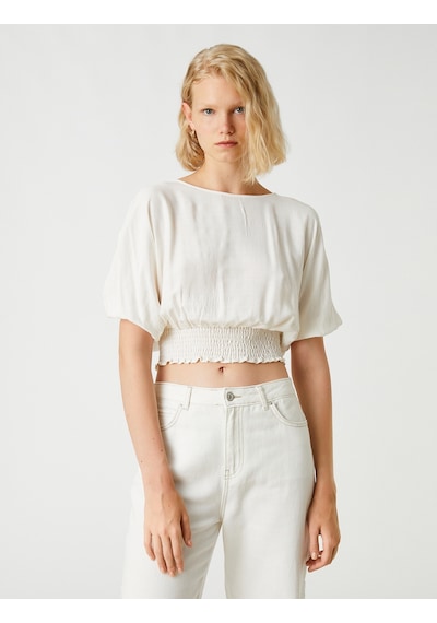 Koton Crop Bluz Beli Lastikli Kırık Beyaz 2sak60170cw 2SAK60170CW001 Ekru