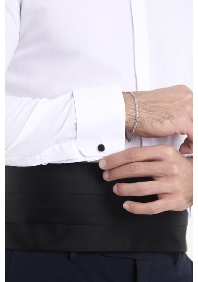 Brianze Beyaz Ata Yaka Damatlık Slim Fit Gömlek Kol Düğmesi Hediye Beyaz