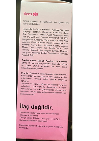 Kollajen Ve Hyaluronik Asit İçeren Sıvı Takviye Edici Gıda