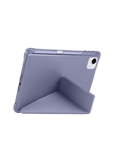 Honor Pad X9a 2025 Eln2-w29-eln2-l29 Uyumlu Kalem Bölmeli Dönebilen Üçgen Standlı Tri Folding Tablet Kılıfı - Mor - T38643