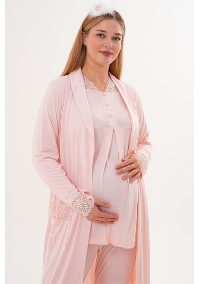 Mecit Pijama Mecit 6330 Pudra Sabahlıklı Lohusa Pijama Takımı