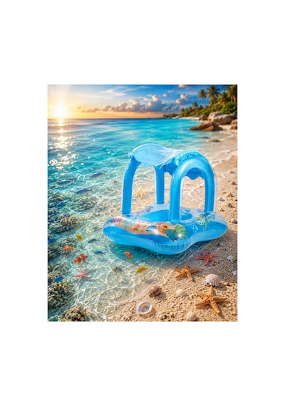 Kara Mavi Gölgelikli Tenteli Çocuk Deniz Simiti Baby Float Bebek Deniz Simiti 0-3 Yaş Bebek Botu Mavi