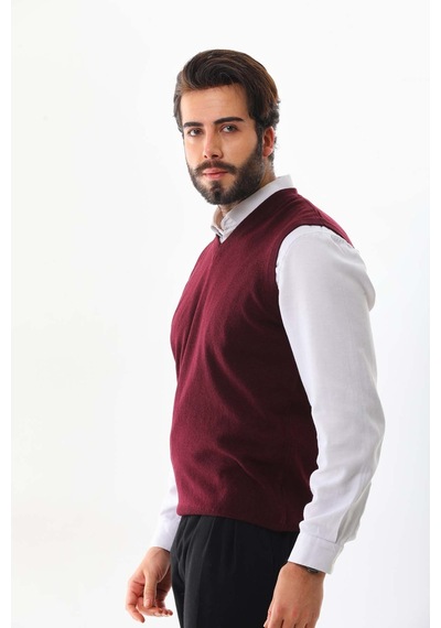 Günay Erkek V Yaka Yün Süveter 0108 Bordo