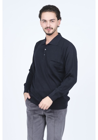 Ateş Triko Erkek Polo Yaka Cep Detaylı Yün Kazak 6091023 Lacivert