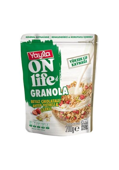 Yayla Onlife Beyaz Çikolatalı Antep Fıstıklı Ve Çilekli Granola 200 G X12