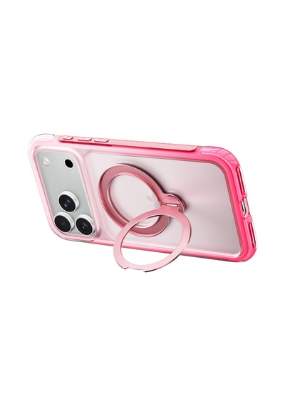 Apple Uyumlu iPhone 17 Pro Kılıf Wiwu As-204 Aeroshield Aurora Ultra Serisi M-safeli Airbagli Standlı Kapak Pembe