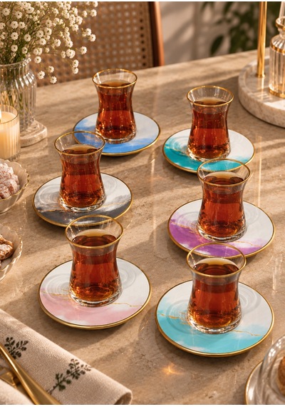 Aura 12 Parça 6 Kişilik Çay Seti-7626 Çok renkli