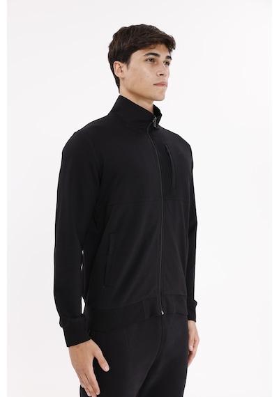 Rowinger Üç Cepli Yaka Detaylı Fermuarlı Rahat Kesim Ribana Manşetli Mevsimlik Sweatshirt Black
