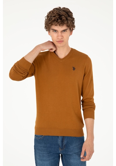 U.S. Polo Assn. Erkek Slim Fit V Yaka Coconut Basic Kazak 50293512-VR153