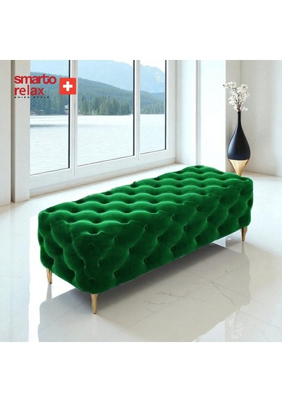 Smarto Relax Puf Ascona Ayaklı Kapitoneli Dekoratif Düz 100x100x45 Cm Yeşil Yeşil