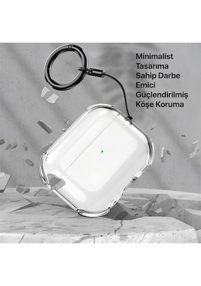 Airpods Pro 3 İçin Ultra Şeffaf Silikon Kılıf Darbe Emici Köşeler İle Mükemmel Koruma Ve Yüksek Kaliteli Taşıma Karabinalı Airpods Pro 3. Nesil Kılıfı Gri Şeffaf, Airpods Pro 3