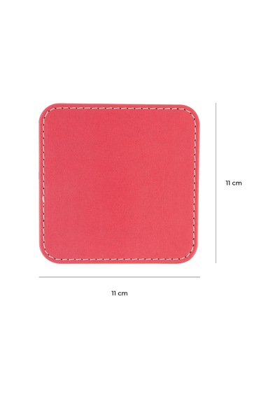 Bardak Altlığı,6 Lı Set,masaüstü Kare Cup Coaster,vegan Suni Deri,11x11 Cm.,fuşya