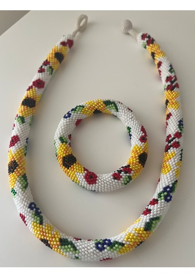 Chichibeads Modern Bohem Boncuk Kolye Bileklik Set Beyaz - Kırmızı