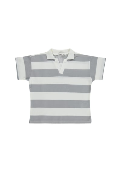 Civil Girls Çizgili Polo Yaka 6-9 Yaş Tişört - Gri