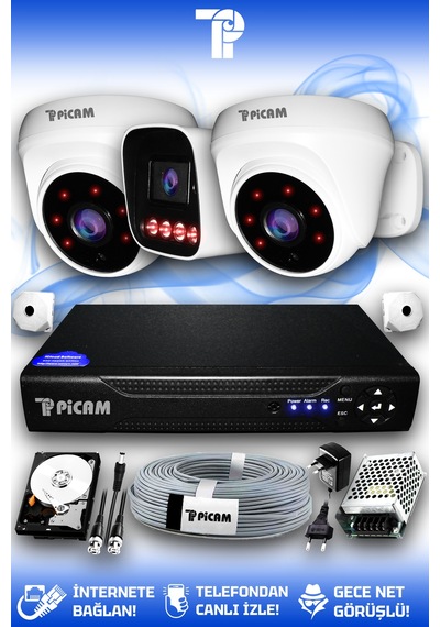 Picam 3 Kameralı Zebra 2 İç Kamera Set 2 Tb 5 Mp 2k Net Gece Görüşlü Güvenlik Kamerası Sistemi
