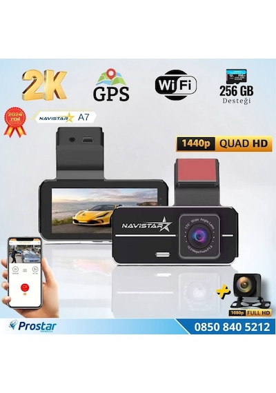 A7 Wifi + Gps 2k Çift Kameralı 170 Geniş Açı Lens Gece Görüşlü