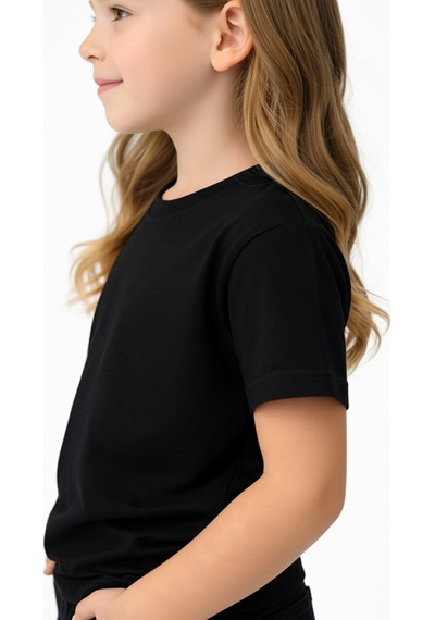 Parti Selesi Unisexs Çocuk Düz Kısa Kollu T-shirt Siyah